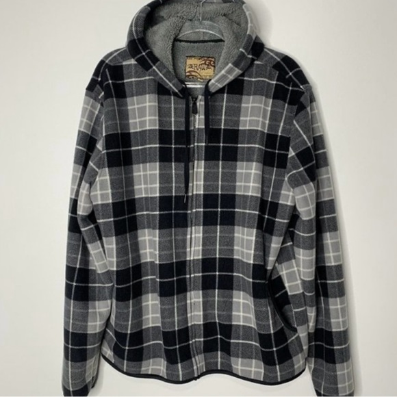 Raw Power Men’s Plaid Black Gray Sherpa Fleece Lined Zip up Hoodie, Size Large - Picture 1 of 10
